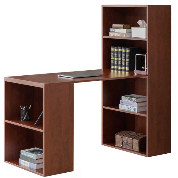 Basicwise Computer Writing Workstation Table with Combo Bookshelf Bookcase, Large Cherry QI004018.CR.M